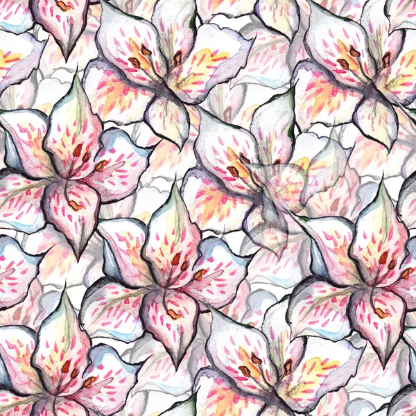 Acuarela alstroemeria floral sin costuras patrón textil fondo — Foto de Stock