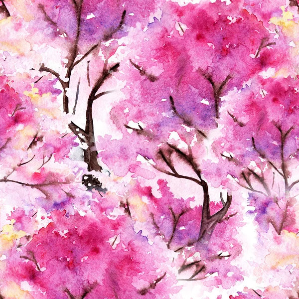 Акварель рожева вишня сакура безшовний фон текстури візерунка — стокове фото