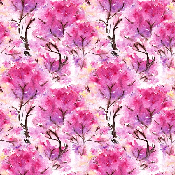 Акварель рожева вишня сакура безшовний фон текстури візерунка — стокове фото