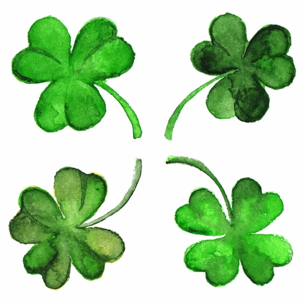 Aquarel vector groene klaver shamrock geïsoleerde instellen — Stockvector