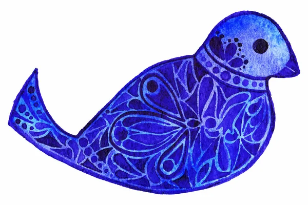 Vetor aquarela azul violeta padrão pássaro isolado —  Vetores de Stock