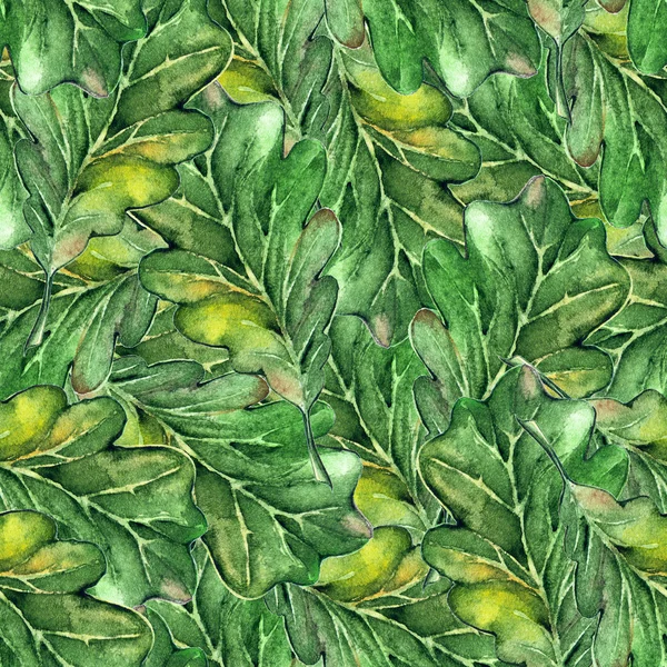 Watercolor three oak green leaf acorn seed seamless pattern background — Stock Photo, Image