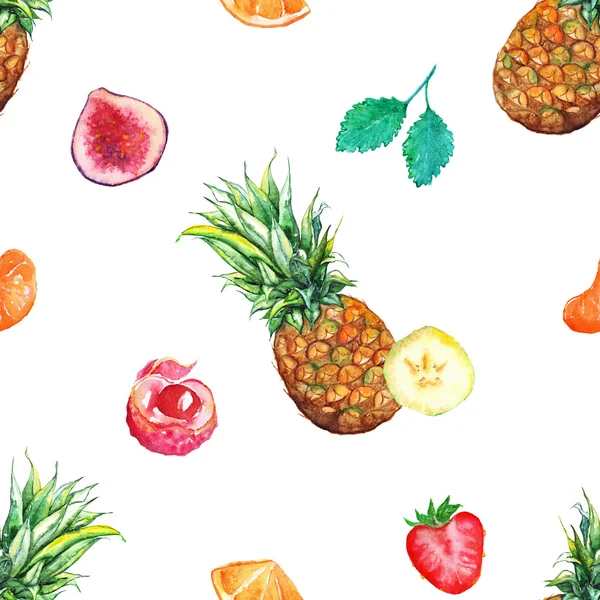 Акварель тропічні фрукти ягідний безшовний візерунок фон — стокове фото