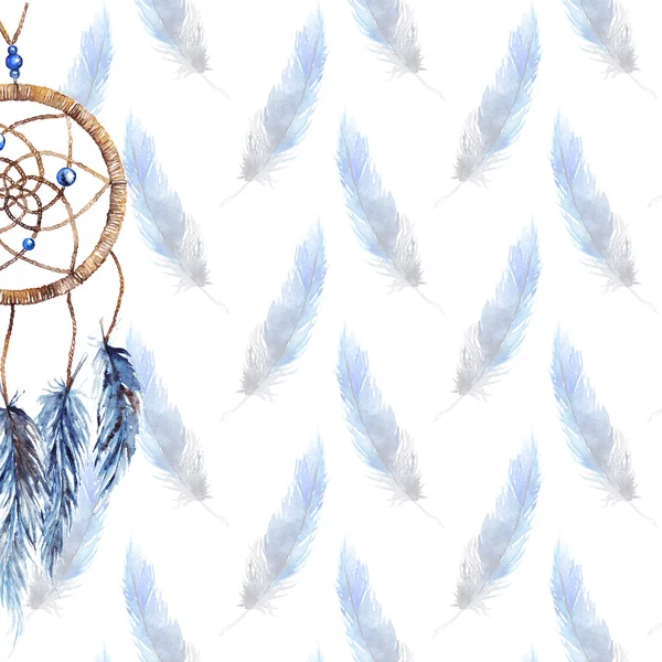 Watercolor ethnic tribal hand made feather dreamcatcher template background