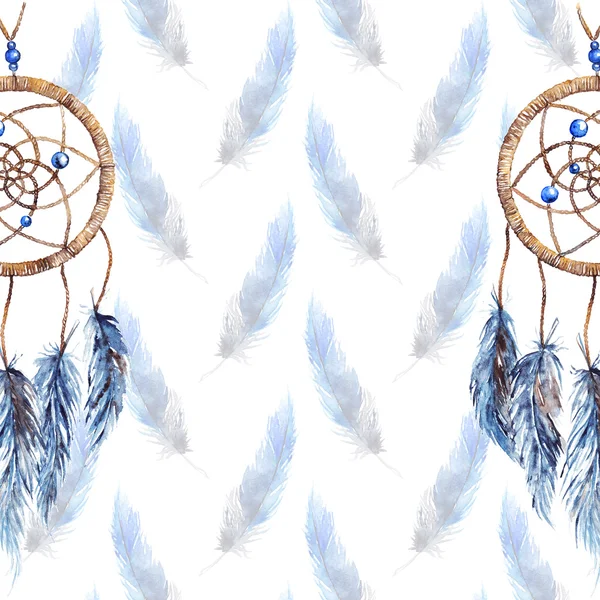 Aquarel etnische tribal handgemaakte veer dreamcatcher sjabloon achtergrond — Stockfoto