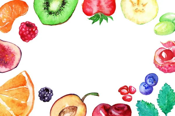 孤立的水彩水果莓果甜矢量帧 — 图库矢量图片