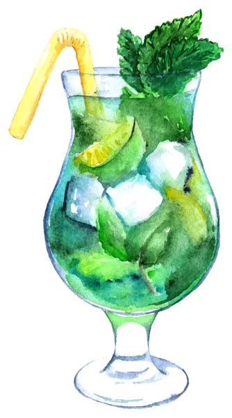 Aquarell Mojito Limette Eis Minze Cocktail Vektor isoliert — Stockvektor