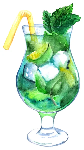 Suluboya mojito kireç buz izole kokteyl vektör nane