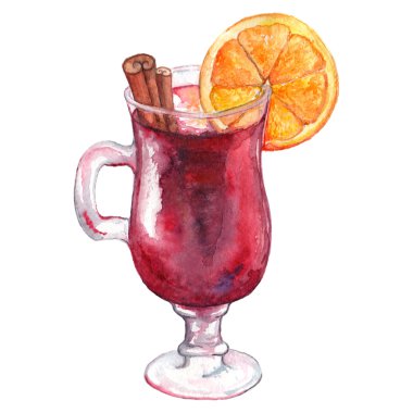 İzole suluboya ROM turuncu tarçın alkol kokteyl