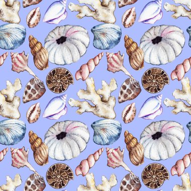 Suluboya deniz okyanus deniz atı seashell mercan ammonit urchin seamless modeli