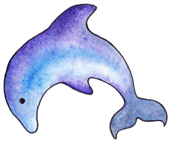 Watercolor violet blue dolphin sea animal isolated — Stock Photo, Image