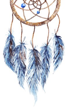 Watercolor ethnic tribal hand made feather dreamcatcher clipart