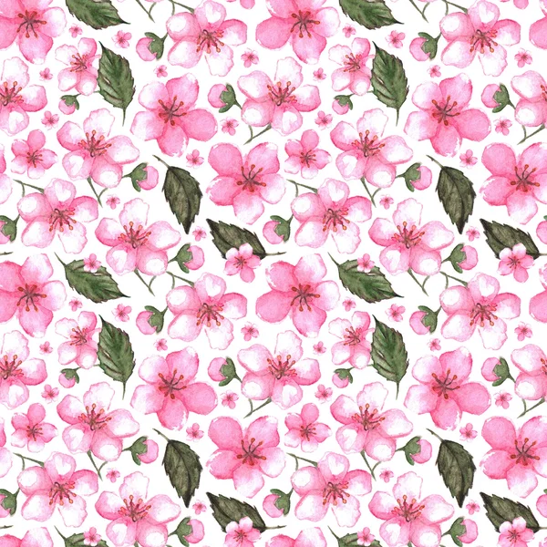 Aquarela rosa cereja sakura sem costura padrão textura fundo — Fotografia de Stock