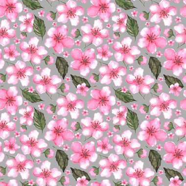 Sulu boya pembe kiraz sakura Dikişsiz desen doku arka plan