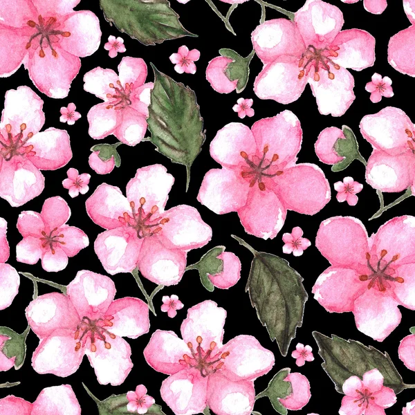 Akvarell rosa körsbär sakura sömlös bakgrund konsistens — Stockfoto
