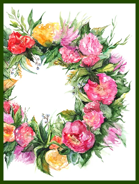 Aquarelle fleur floral romantique couronne cadre illustration — Photo