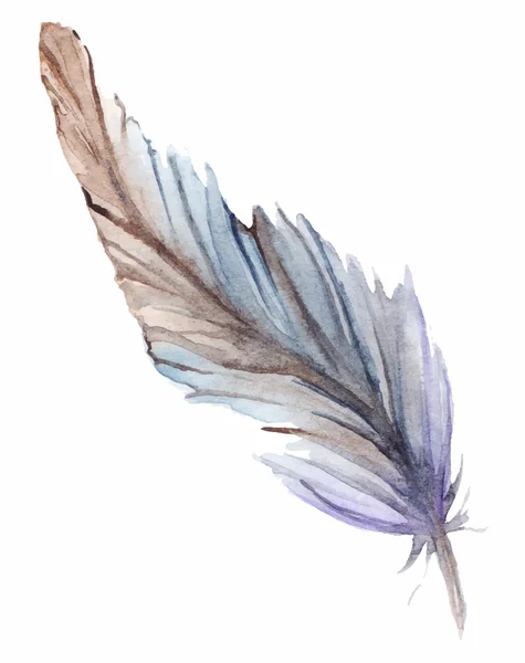 Акварель серо-голубое фиолетовое коричневое перо — стоковый вектор