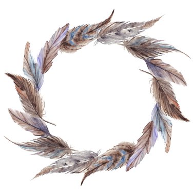 İzole suluboya kahverengi gri gri tüy çelenk