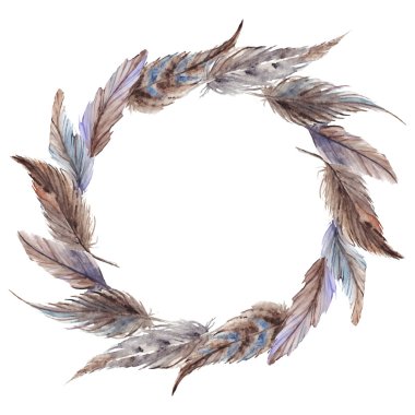 Sulu Boya kahverengi gri gri tüy çelenk vektör izole