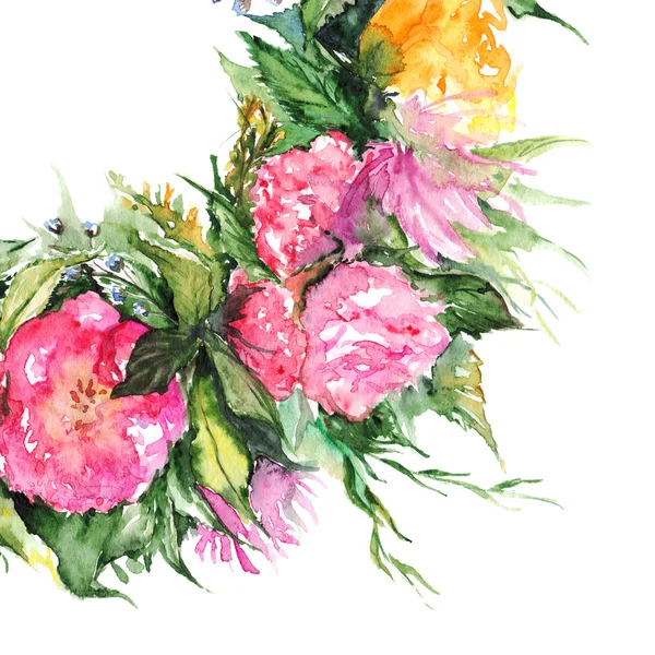 Aquarelle fleur floral romantique couronne cadre illustration — Photo