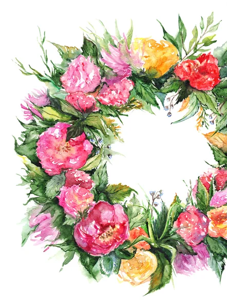 Aquarelle fleur floral romantique couronne cadre illustration — Photo