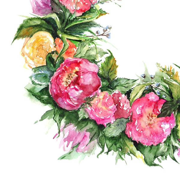 Aquarelle fleur floral romantique couronne cadre illustration — Photo