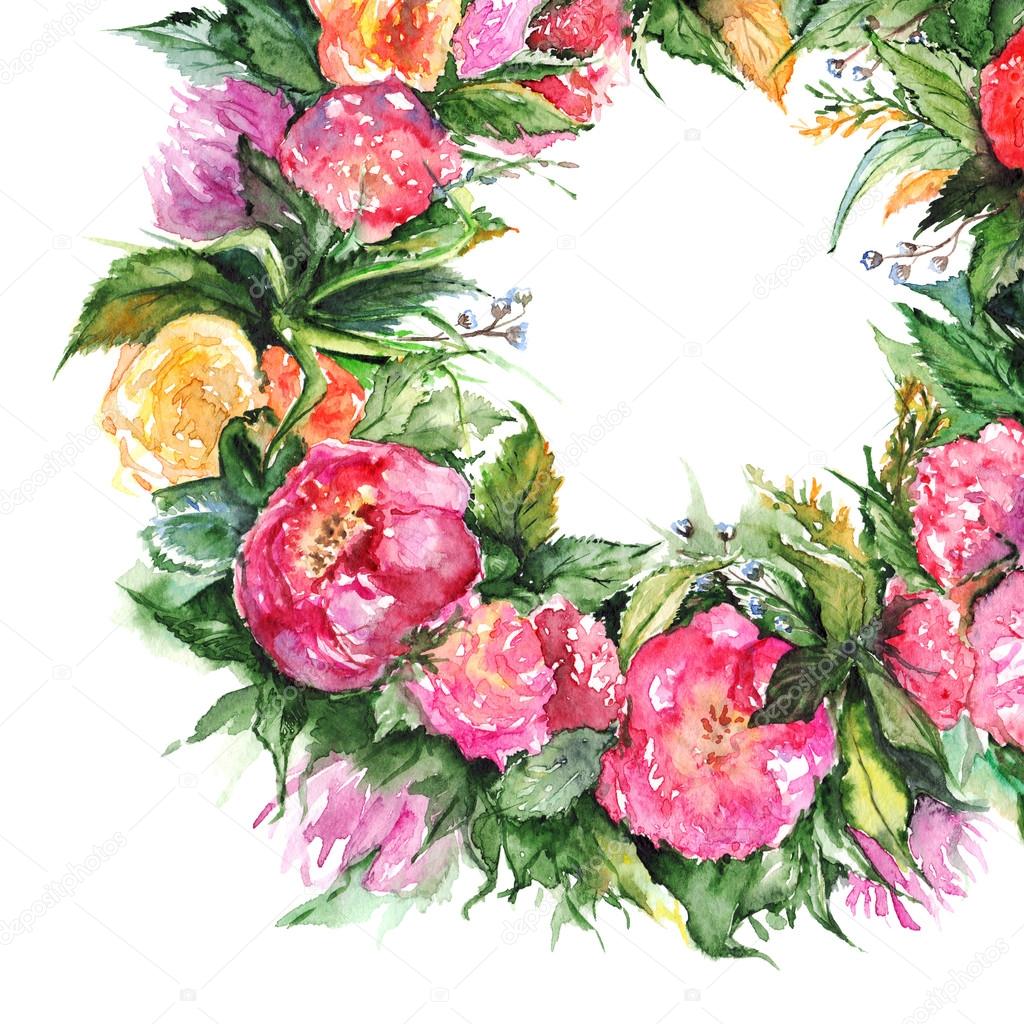 すべての美しい花の画像 ラブリー水彩 花 リース イラスト すべての美しい花の画像 ラブリー水彩 花 リース イラスト
