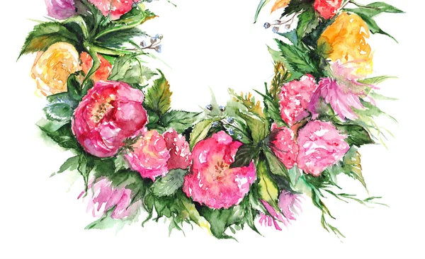 Aquarelle fleur floral romantique couronne cadre illustration — Photo