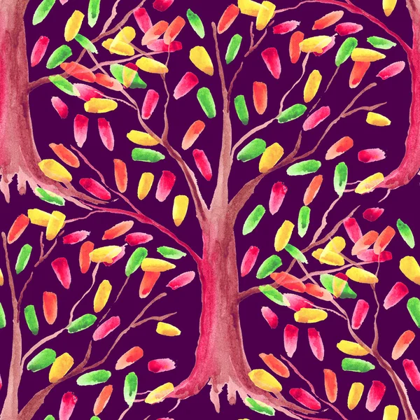 수채화 화려한가 나무 나무 숲 원활한 패턴 — 스톡 사진