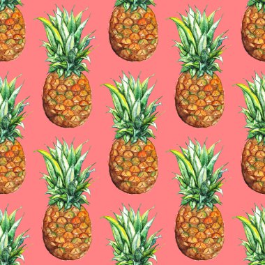 Suluboya ananas egzotik tropik meyve Dikişsiz desen doku arka plan