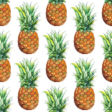 Suluboya ananas egzotik tropik meyve Dikişsiz desen doku arka plan