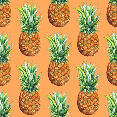 Suluboya ananas egzotik tropik meyve Dikişsiz desen doku arka plan