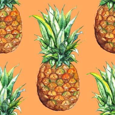 Suluboya ananas egzotik tropik meyve Dikişsiz desen doku arka plan