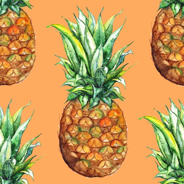 Suluboya ananas egzotik tropik meyve Dikişsiz desen doku arka plan — Stok fotoğraf