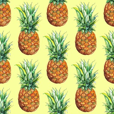 Suluboya ananas egzotik tropik meyve Dikişsiz desen doku arka plan