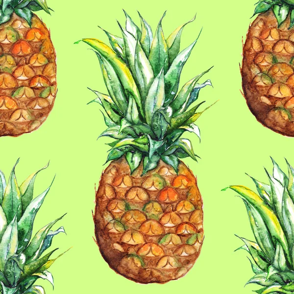 水彩菠萝异国热带水果无缝图案纹理背景 — 图库照片