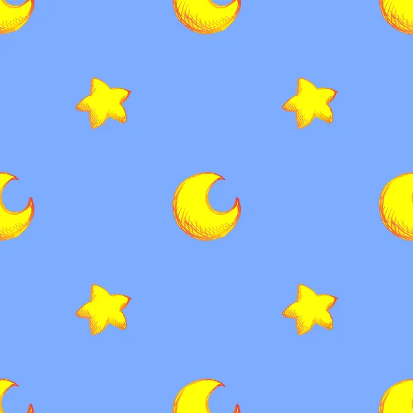 Rajzfilm csillag Hold vázlatot tintával line art varrat nélküli mintát vektor — Stock Vector