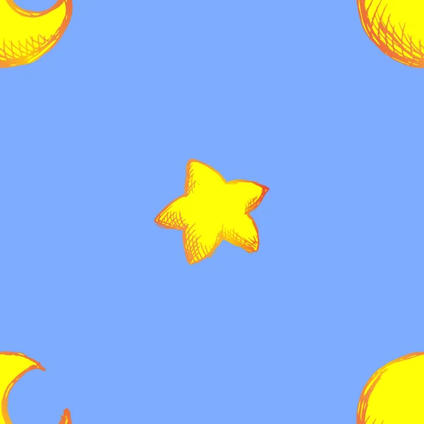 Cartoon star moon sketch ink line art seamless pattern vector