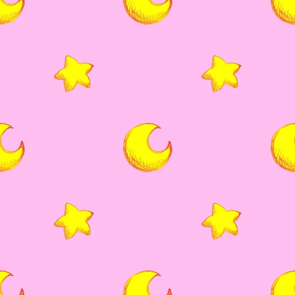 Cartoon star moon sketch ink line art seamless pattern vector