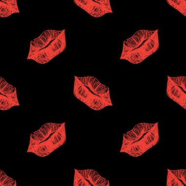 Kırmızı ve siyah dudak Dikişsiz desen doku arka plan vektör kabataslak