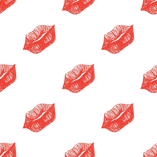 Rote und weiße Lippen skizziert nahtlose Muster Textur Hintergrund Vektor — Stockvektor