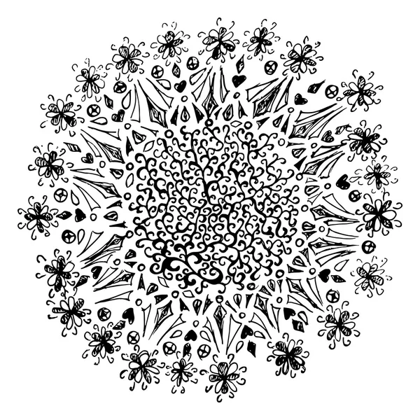 Jednobarevné černé bílé mandaly ručně tažené doodle vektor — Stockový vektor