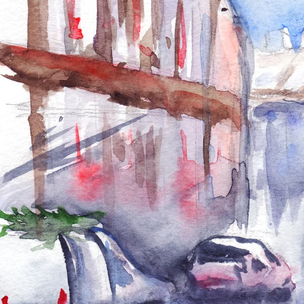Акварель дождливая улица автомобильная дорога открытый пейзаж — стоковое фото