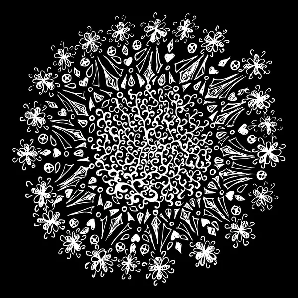 Monochrome mandala noir blanc dessiné à la main vecteur doodle — Image vectorielle