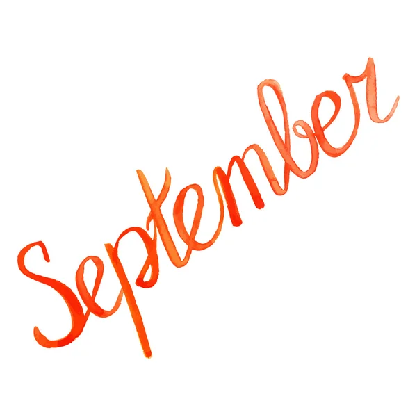 水彩九月月橘红色字体排版词孤立的矢量 — 图库矢量图片