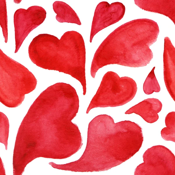 Acuarela corazones rojos San Valentín patrón sin costuras — Foto de Stock