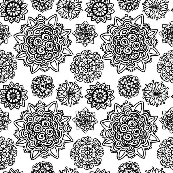 Blanc noir cercle monochrome mandala motif doodle texture de fond — Photo
