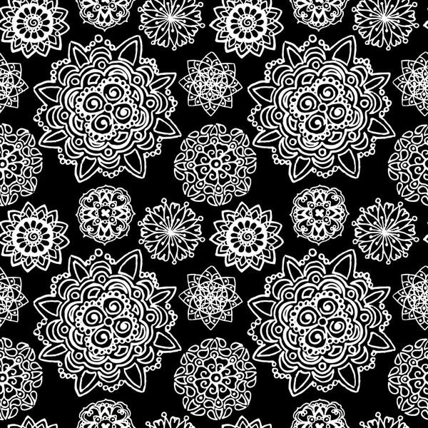 Fekete, fehér, fekete-fehér kör mandala doodle minta háttér textúra — Stock Fotó