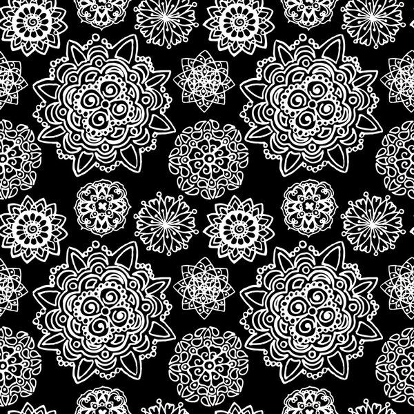 Blanc noir cercle monochrome mandala motif vectoriel doodle texture de fond — Image vectorielle