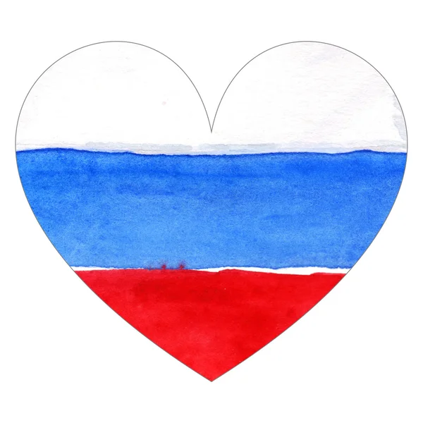 Акварель Россия Российский флаг 3 Цвет сердца любовь изолированы — стоковое фото